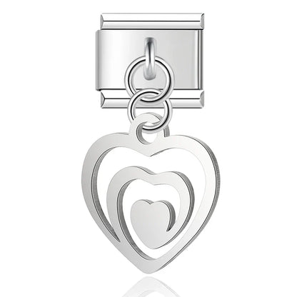 Heart-in-heart silver cutout Italian charm, by Charmtastic