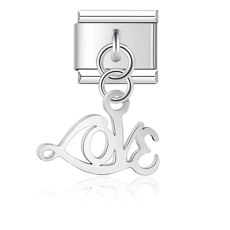 Love script silver cutout Italian charm, by Charmtastic