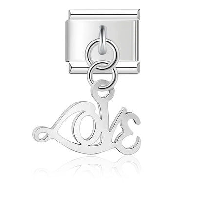 Love script silver cutout Italian charm, by Charmtastic