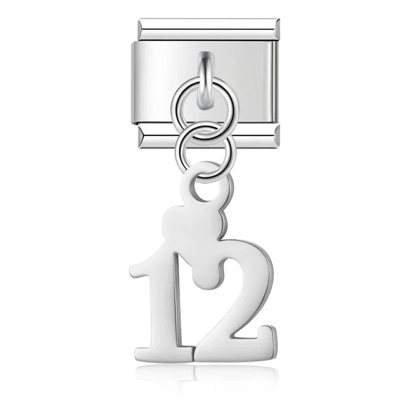 Lucky Numbers silver charms – silver number 12 charm with heart accent, Italian charm bracelet charm by Charmtastic
