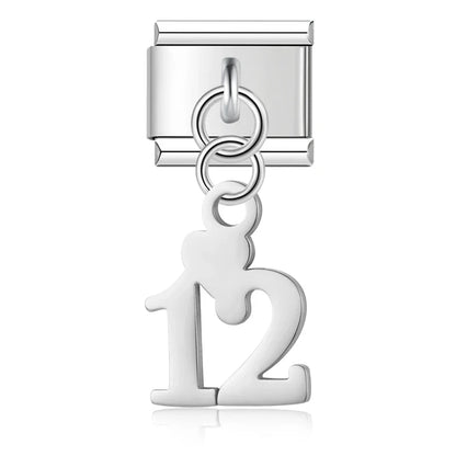 Lucky Numbers silver charms – silver number 12 charm with heart accent, Italian charm bracelet charm by Charmtastic
