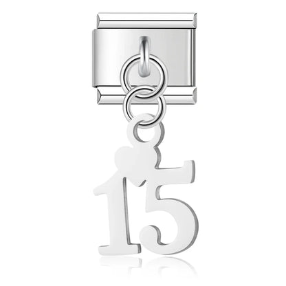 Lucky Numbers silver charms – silver number 15 charm with heart accent, Italian charm bracelet charm by Charmtastic
