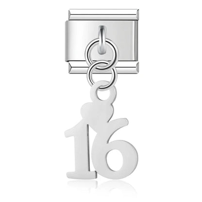 Lucky Numbers silver charms – silver number 16 charm with heart accent, Italian charm bracelet charm by Charmtastic