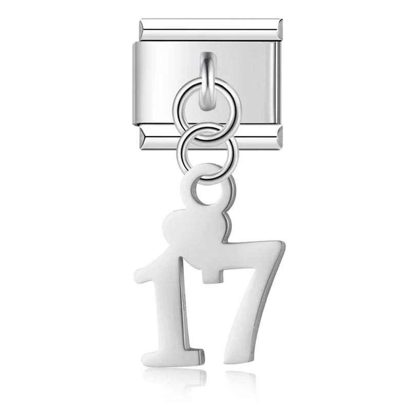 Lucky Numbers silver charms – silver number 17 charm with heart accent, Italian charm bracelet charm by Charmtastic