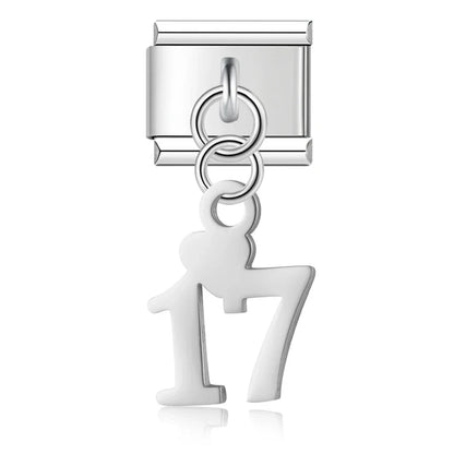 Lucky Numbers silver charms – silver number 17 charm with heart accent, Italian charm bracelet charm by Charmtastic