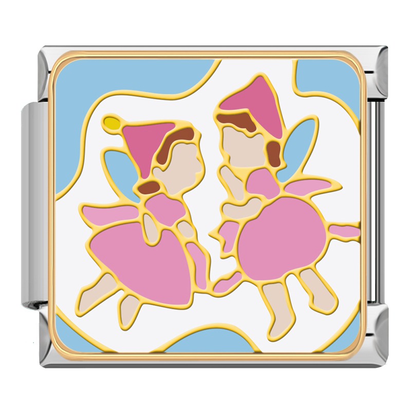 Magical Fairytale & Princess Charms – two dancing fairies in pink dresses with wings enamel charm, Italian charm bracelet charm by Charmtastic