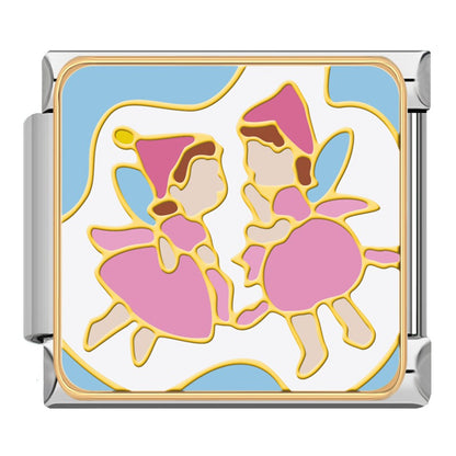 Magical Fairytale & Princess Charms – two dancing fairies in pink dresses with wings enamel charm, Italian charm bracelet charm by Charmtastic