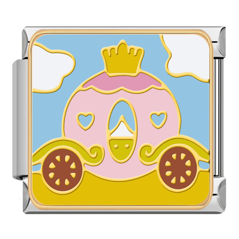 Magical Fairytale & Princess Charms – pink pumpkin carriage with crown and wheels enamel charm, Italian charm bracelet charm by Charmtastic