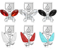 The Marquise Crystal & Enamel Butterfly Dangle Charm in Silver