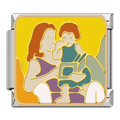 Mermaid Animal Book Story Italian Charms – mother holding a child on yellow background illustration enamel charm, Italian charm bracelet charm by Charmtastic