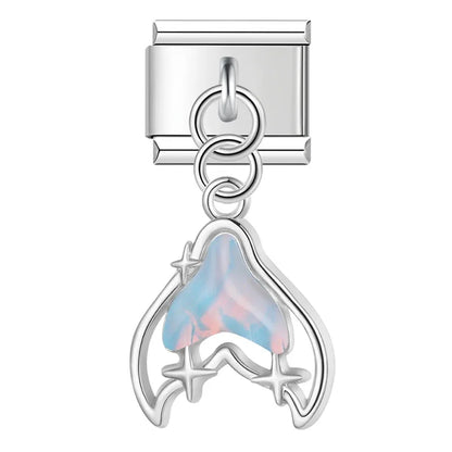 Mermaid Tail Heart charms – silver mermaid tail charm with iridescent blue and pink enamel, Italian charm bracelet charm by Charmtastic