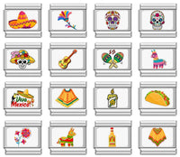 Mexican Fiesta & Heritage Italian Charms — Sombrero, Sugar Skull, Guitar, Piñata & Taco Links