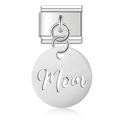 Mom Eye Round Heart Love charms silver&gold – silver engraved Mom disc charm, Italian charm bracelet charm by Charmtastic
