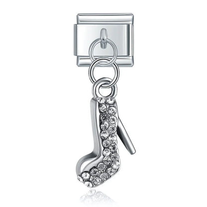 Moon Cat Love High Heel Zircon charms – silver high-heel shoe charm with clear zircon crystals, Italian charm bracelet charm by Charmtastic