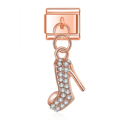Moon Cat Love High Heel Zircon charms – rose gold high-heel shoe charm with clear zircon crystals, Italian charm bracelet charm by Charmtastic