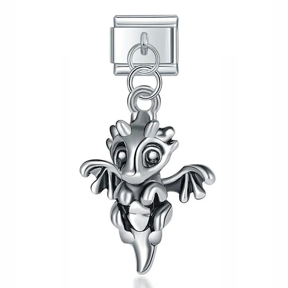 Mouse Horseshoe Christmas Sock – silver baby dragon charm, Italian charm bracelet charm by Charmtastic