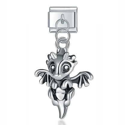 Mouse Horseshoe Christmas Sock – silver baby dragon charm, Italian charm bracelet charm by Charmtastic