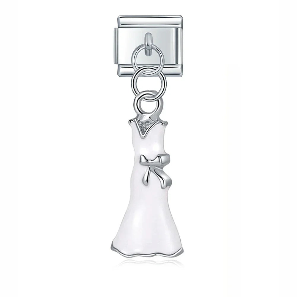 Mouse Horseshoe Christmas Sock – silver white dress charm with bow detail, Italian charm bracelet charm by Charmtastic
