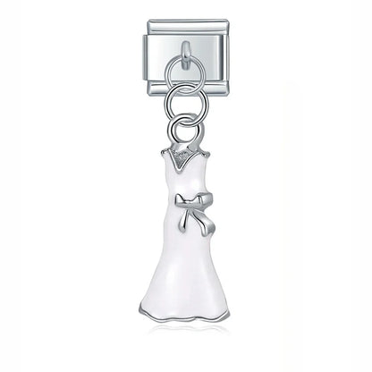 Mouse Horseshoe Christmas Sock – silver white dress charm with bow detail, Italian charm bracelet charm by Charmtastic