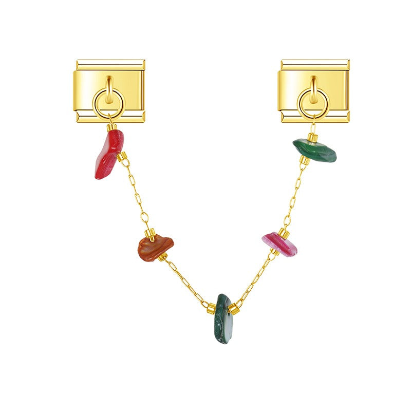 Multicolor gem gold safety chain Italian charm, by Charmtastic