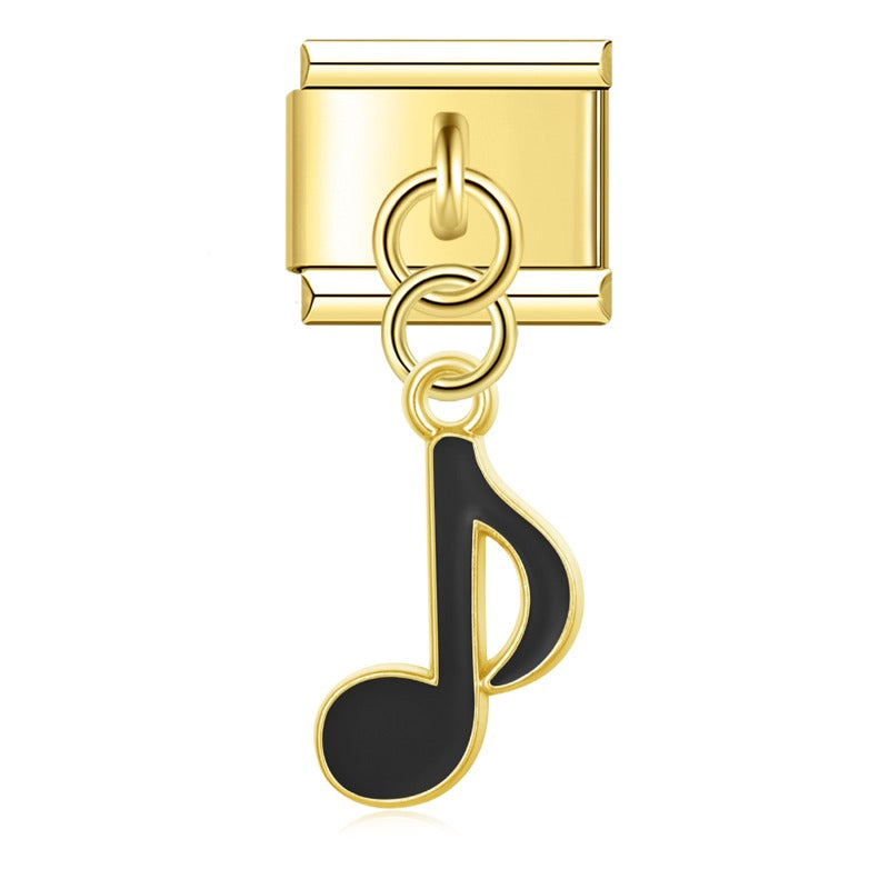 Music Note golden dangle charms – gold single eighth note charm with black enamel, Italian charm bracelet charm by Charmtastic