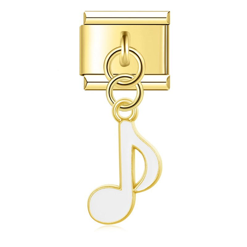 Music Note golden dangle charms – gold single eighth note charm with white enamel, Italian charm bracelet charm by Charmtastic