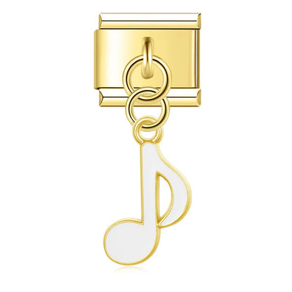 Music Note golden dangle charms – gold single eighth note charm with white enamel, Italian charm bracelet charm by Charmtastic