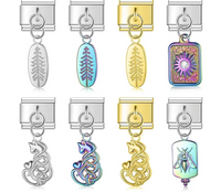 Mystical Nature & Celtic Cat Dangle Italian Charms — Celtic Cat, Pine Tree, Sun & Bee Dangle Links