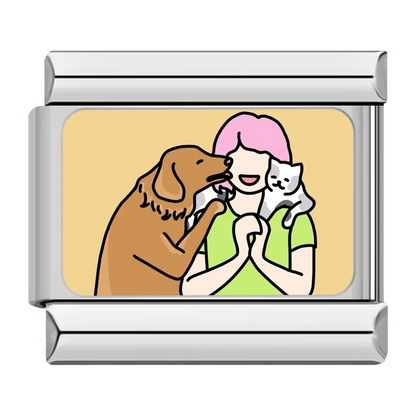 Love My Dog & Cat Italian Charms — Pet Lover Enamel Bracelet Links