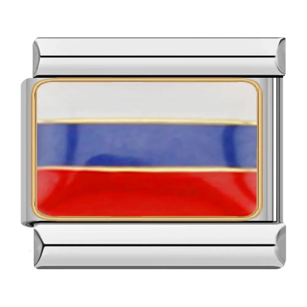 National Flags of the World Charm – Russia flag enamel charm in white, blue and red, Italian charm bracelet charm by Charmtastic