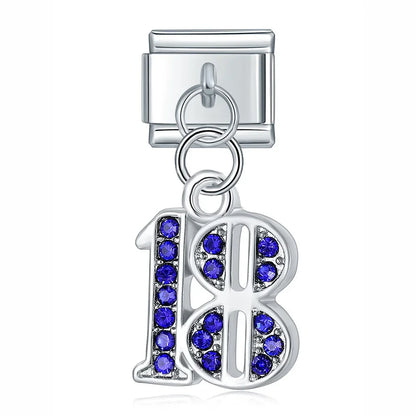 numbers 16 18 21 charms – number 18 birthday charm in blue crystal, Italian charm bracelet charm by Charmtastic