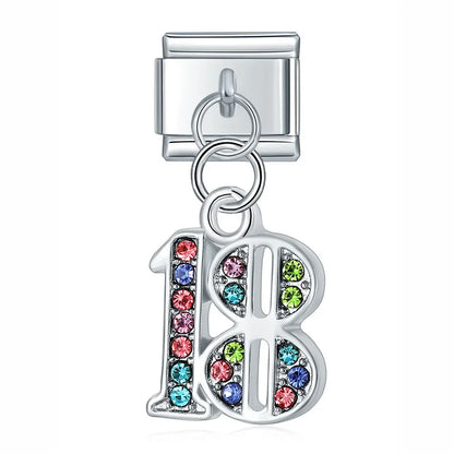 numbers 16 18 21 charms – number 18 birthday charm in colorful crystal, Italian charm bracelet charm by Charmtastic