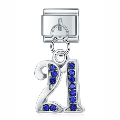 numbers 16 18 21 charms – number 21 birthday charm in blue crystal, Italian charm bracelet charm by Charmtastic