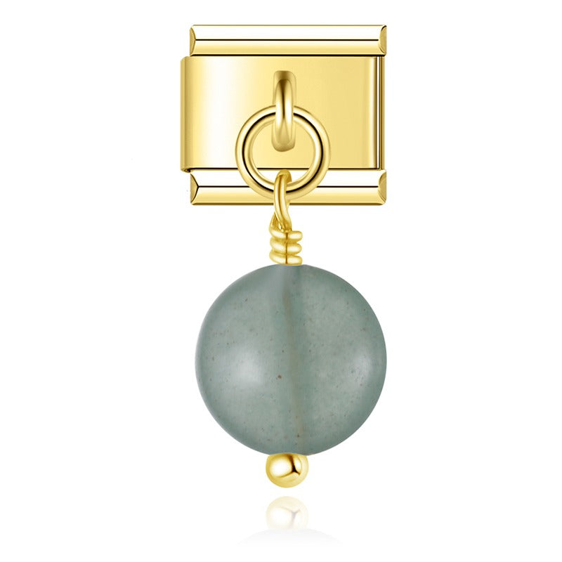 Oblate Colored Beads charms gold – green aventurine oblate bead charm, Italian charm bracelet charm by Charmtastic