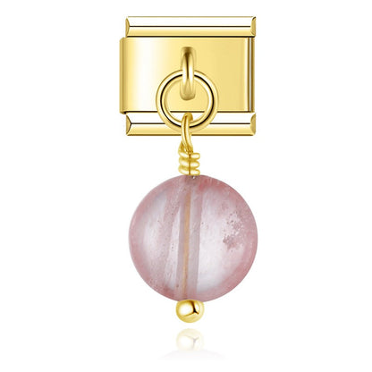 second view of Oblate Colored Beads charms gold – pink cherry quartz oblate bead charm, Italian charm bracelet charm by Charmtastic