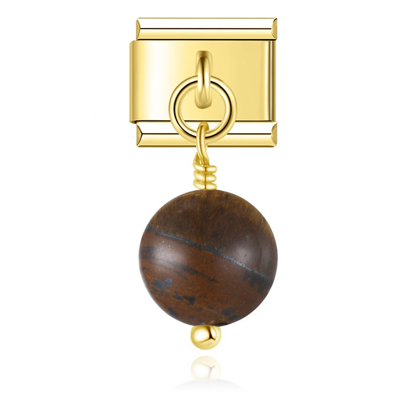 Oblate Colored Beads charms gold – tiger's eye oblate bead charm, Italian charm bracelet charm by Charmtastic
