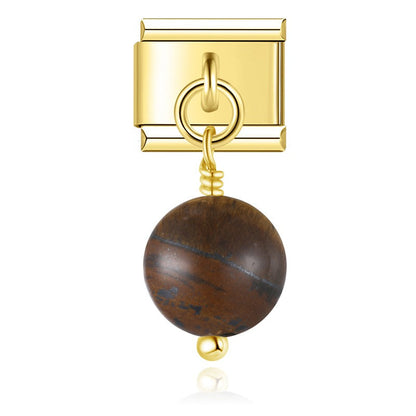 Oblate Colored Beads charms gold – tiger's eye oblate bead charm, Italian charm bracelet charm by Charmtastic