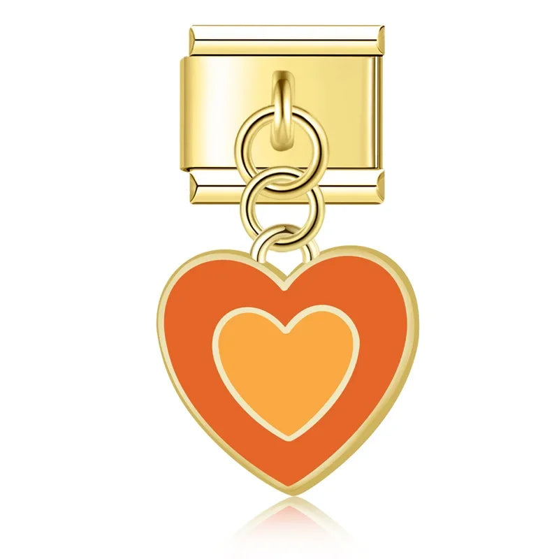 Orange heart gold Italian charm, by Charmtastic