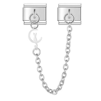 Silver cat cutout safety chain link — Italian charm bracelet, by Charmtastic