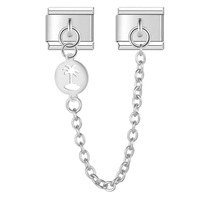 Silver palm tree cutout safety chain link — Italian charm bracelet, by Charmtastic
