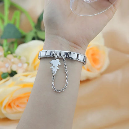 Owl, cat and kids silver safety chain link detail — 9mm Italian charm, by Charmtastic