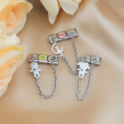 Owl, cat and kids silver safety chain link on bracelet — 9mm Italian charm, by Charmtastic