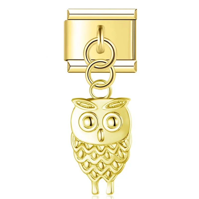 Owl Spider Turtle charms silver&gold – gold owl charm, Italian charm bracelet charm by Charmtastic