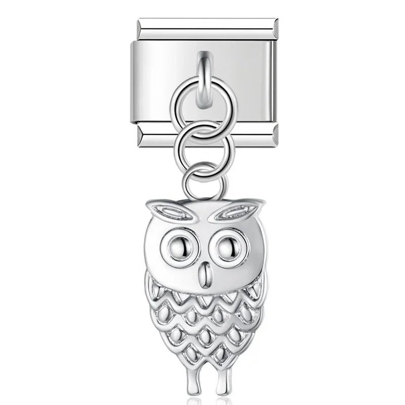 Owl Spider Turtle charms silver&gold – silver owl charm, Italian charm bracelet charm by Charmtastic