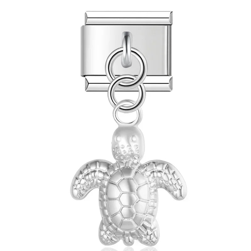 Owl Spider Turtle charms silver&gold – silver turtle charm, Italian charm bracelet charm by Charmtastic