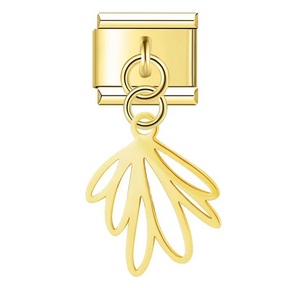 Silver & Gold Leaf Dangle Italian Charms — Botanical Pendant Bracelet Links