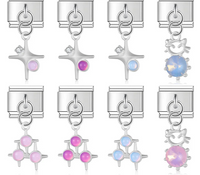 The Pastel Starburst & Crystal Cat Dangle Charm in Silver