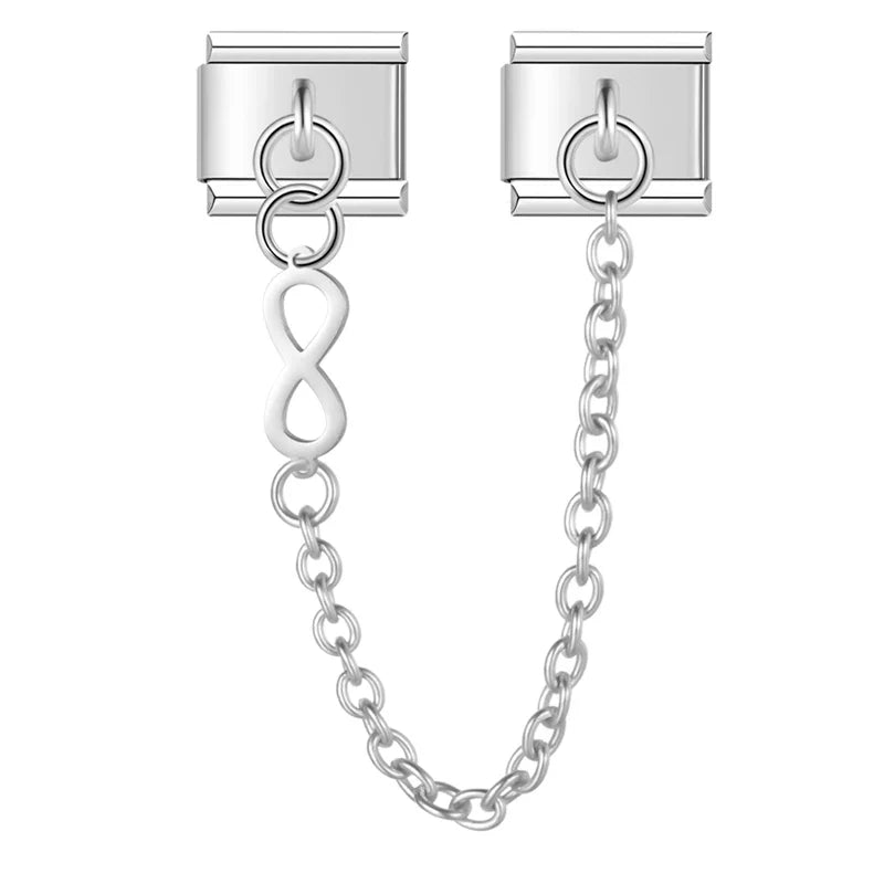 pendant chain silver – silver safety chain with infinity symbol charm, Italian charm bracelet safety chain by Charmtastic