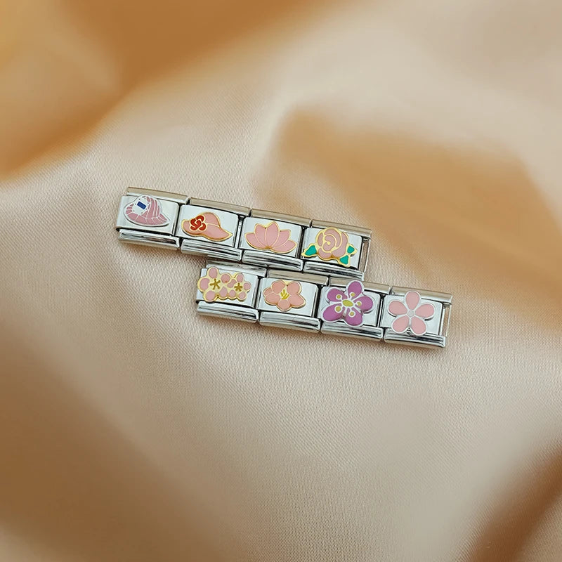 Pink Charms: Flower & Butterfly – Italian charm bracelet charm, design 2 of 6, by Charmtastic