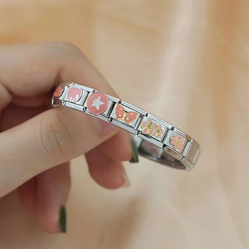 Pink Charms: Flower & Butterfly – Italian charm bracelet charm, design 3 of 6, by Charmtastic